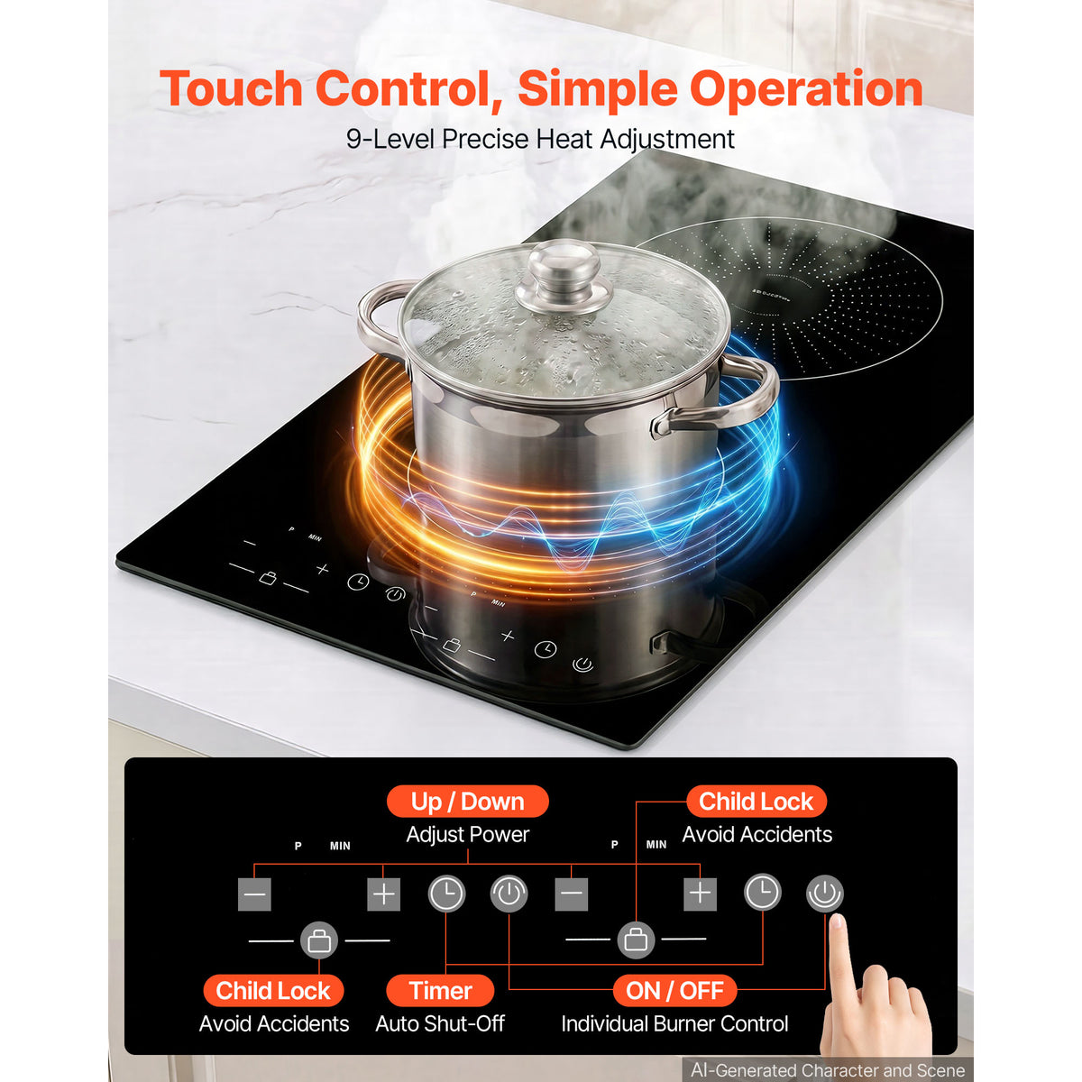 12-Inch 2 Burner Induction Cooktop with LED Touch Screen & Child Lock