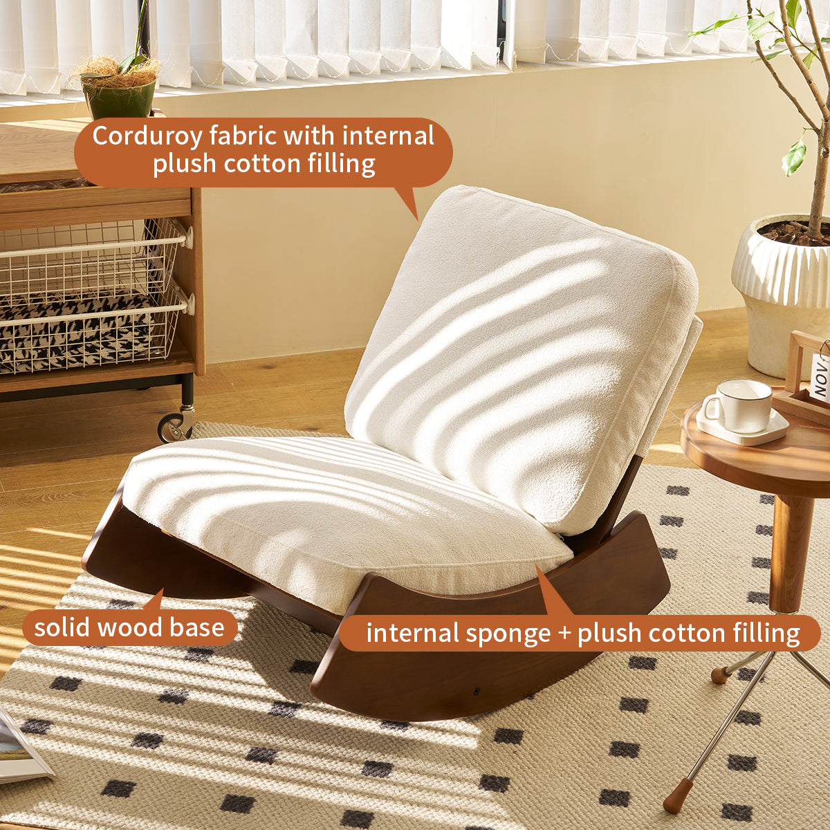 Comfortable White Glider Rocking Chair - Solid Wood Frame