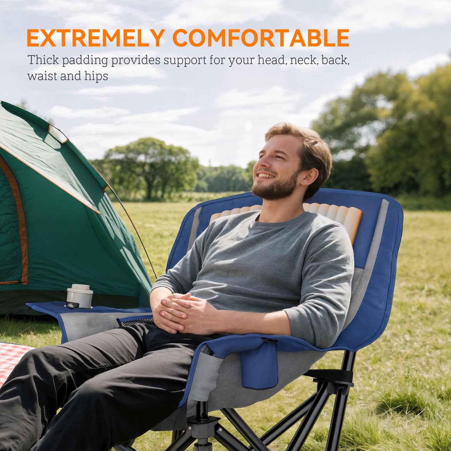 Portable Folding Camping Chair with Cup Holders & Side Pockets