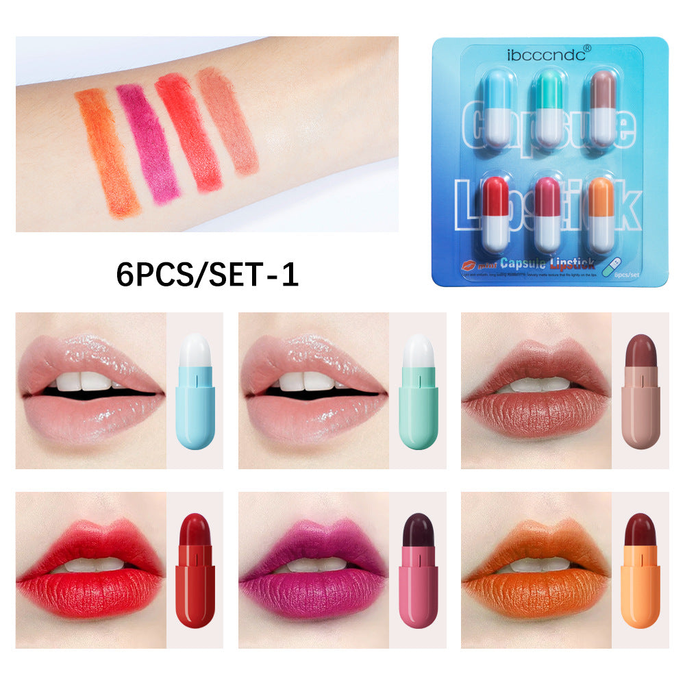 Mini Capsule Lipstick Set - Easy To Carry Velvet Finish, 6 Pack