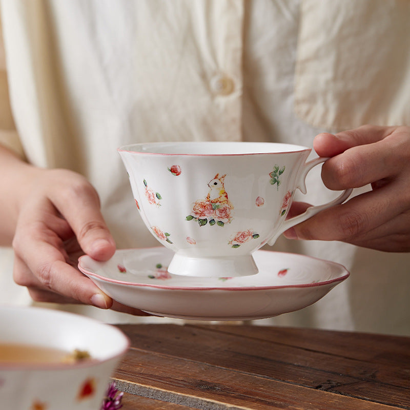 Retro Ceramic Heart Coffee Set for Home Kitchen - Girly Princess & Rabbit Styles