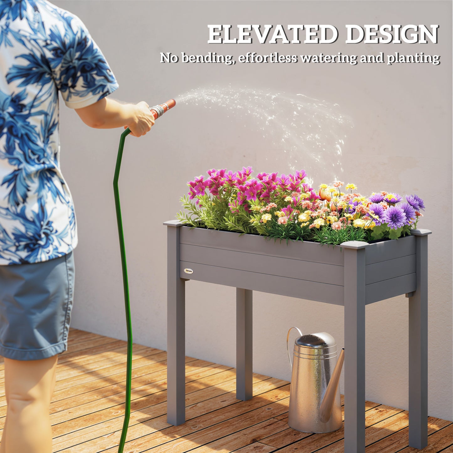 34-Inch Elevated Wooden Garden Bed with Drainage Holes - Dark Gray