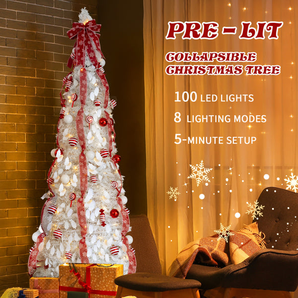 6FT Pre-Lit Christmas Tree with 100 Warm Lights & Ornaments