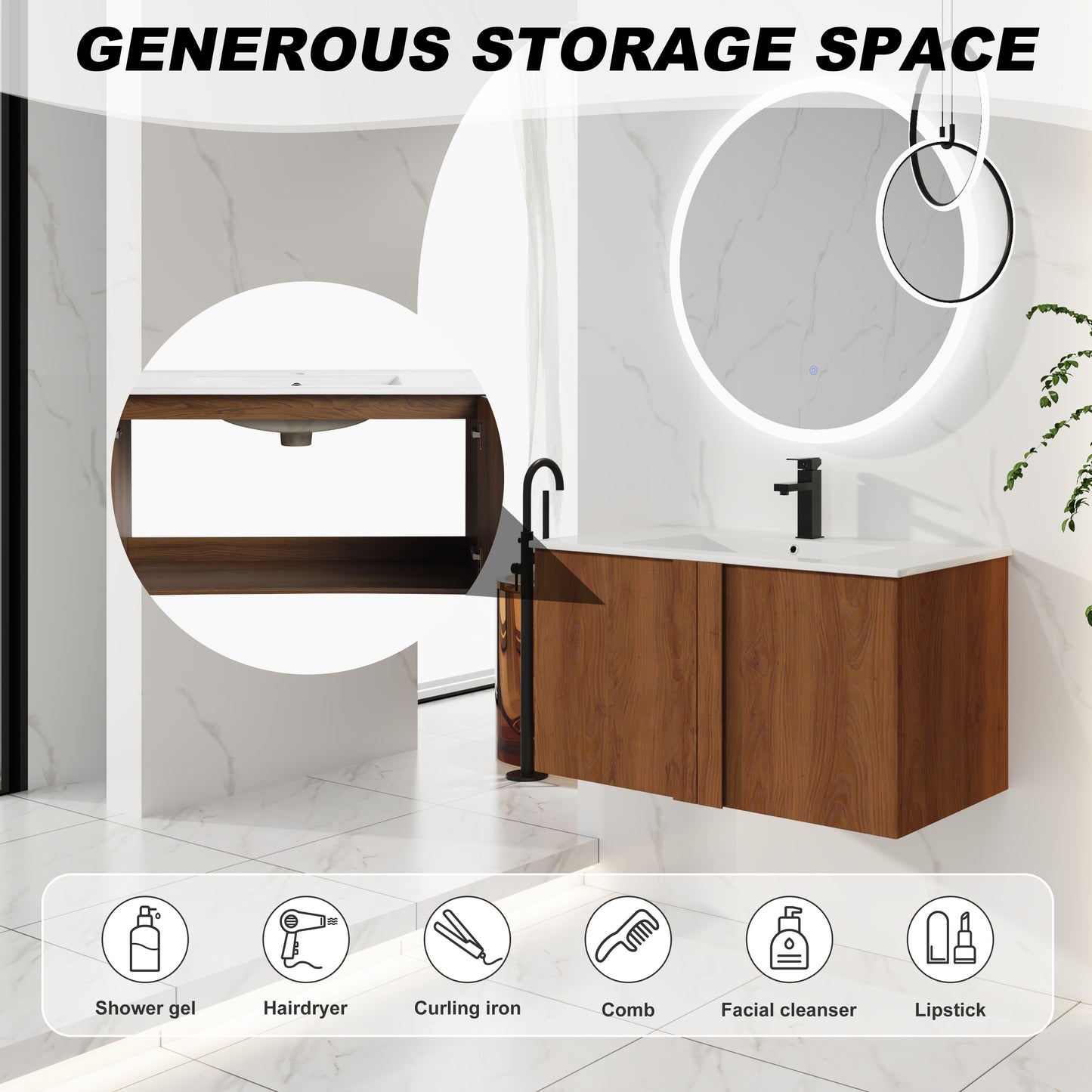 36" Wall-Mounted Bathroom Vanity with Sink - Brown Ebony