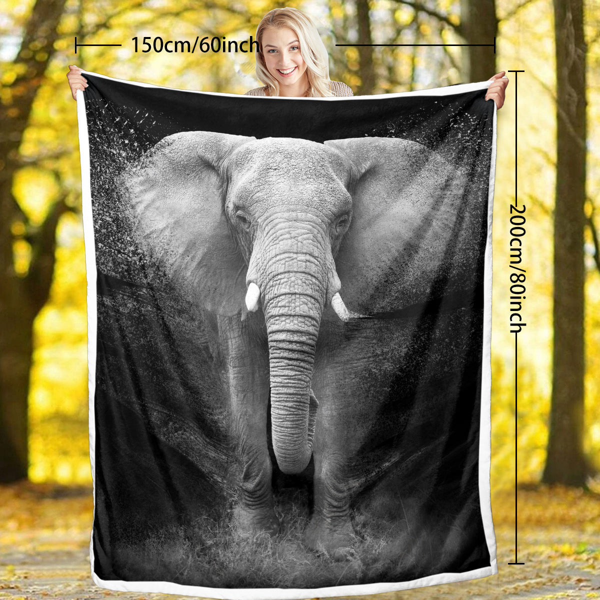 3D Elephant Printed Sherpa Fleece Blanket - Soft & Cozy