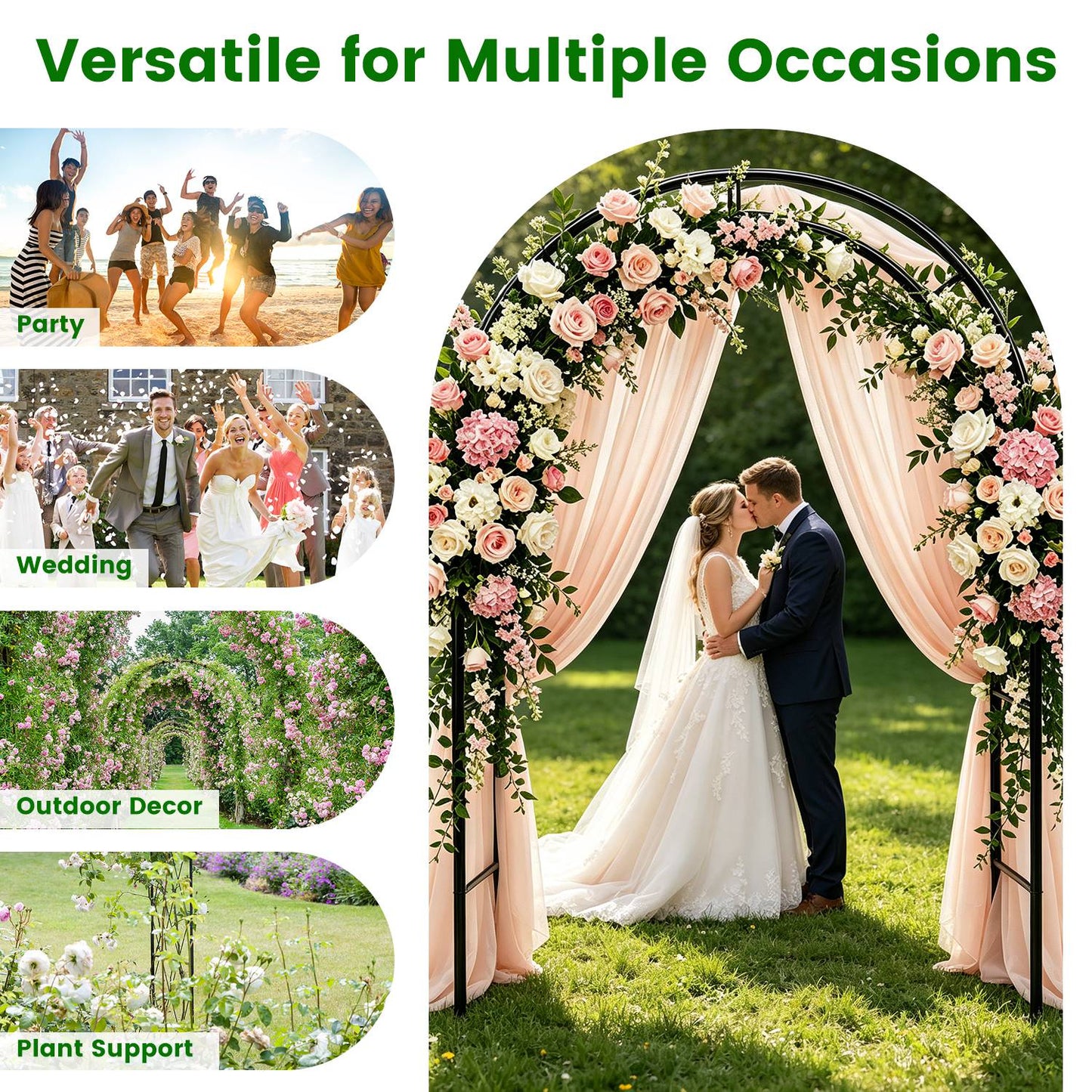 Adjustable Metal Garden Arch for Climbing Plants & Wedding Decor - 7.87ft x 4.59ft