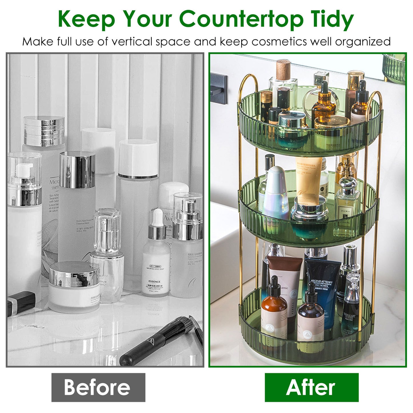 1 Set 3 Tier Rotating Makeup Organizer 360 Degree Spinning Perfume