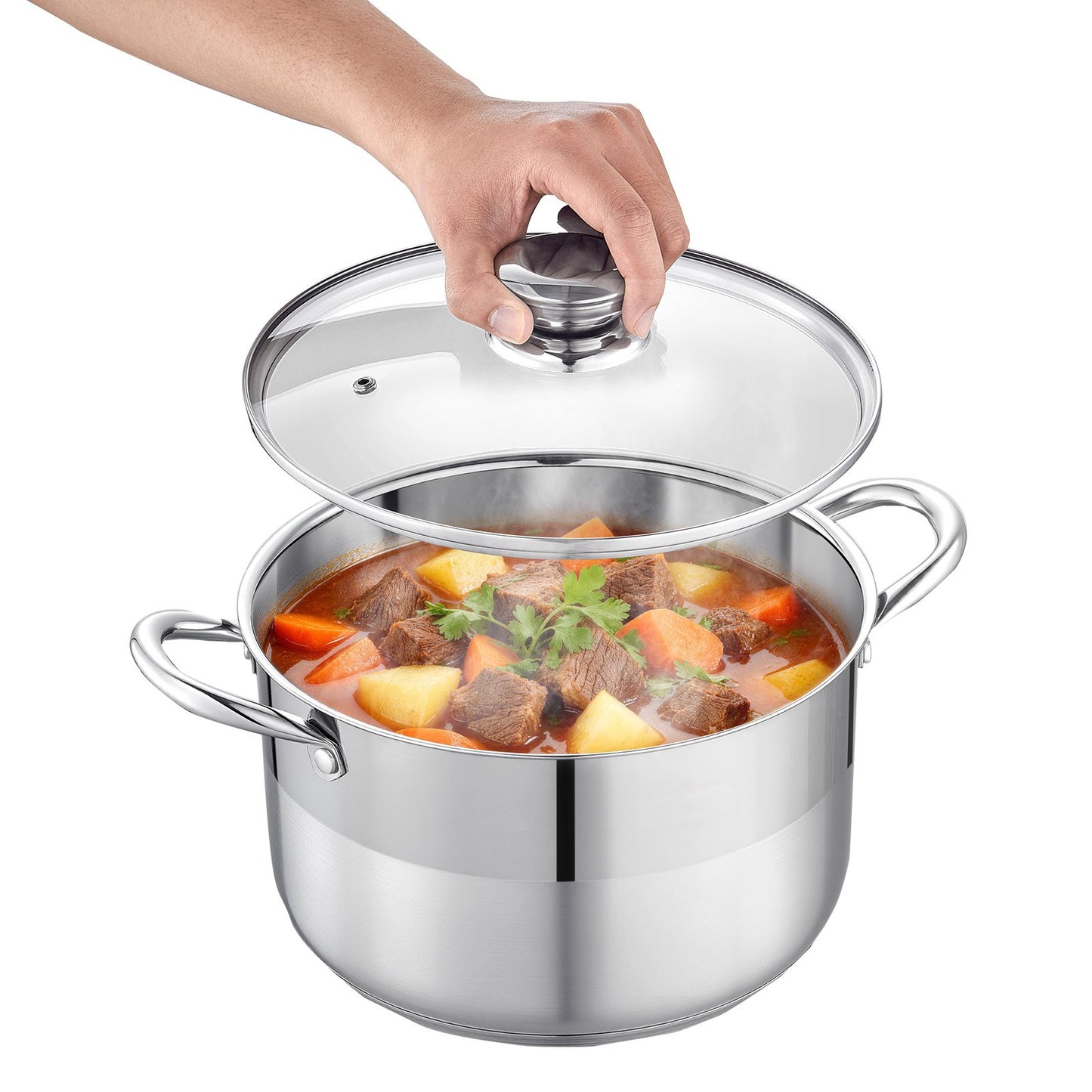 8-Quart Stainless Steel Stock Pot with Glass Lid for Soups & Pasta