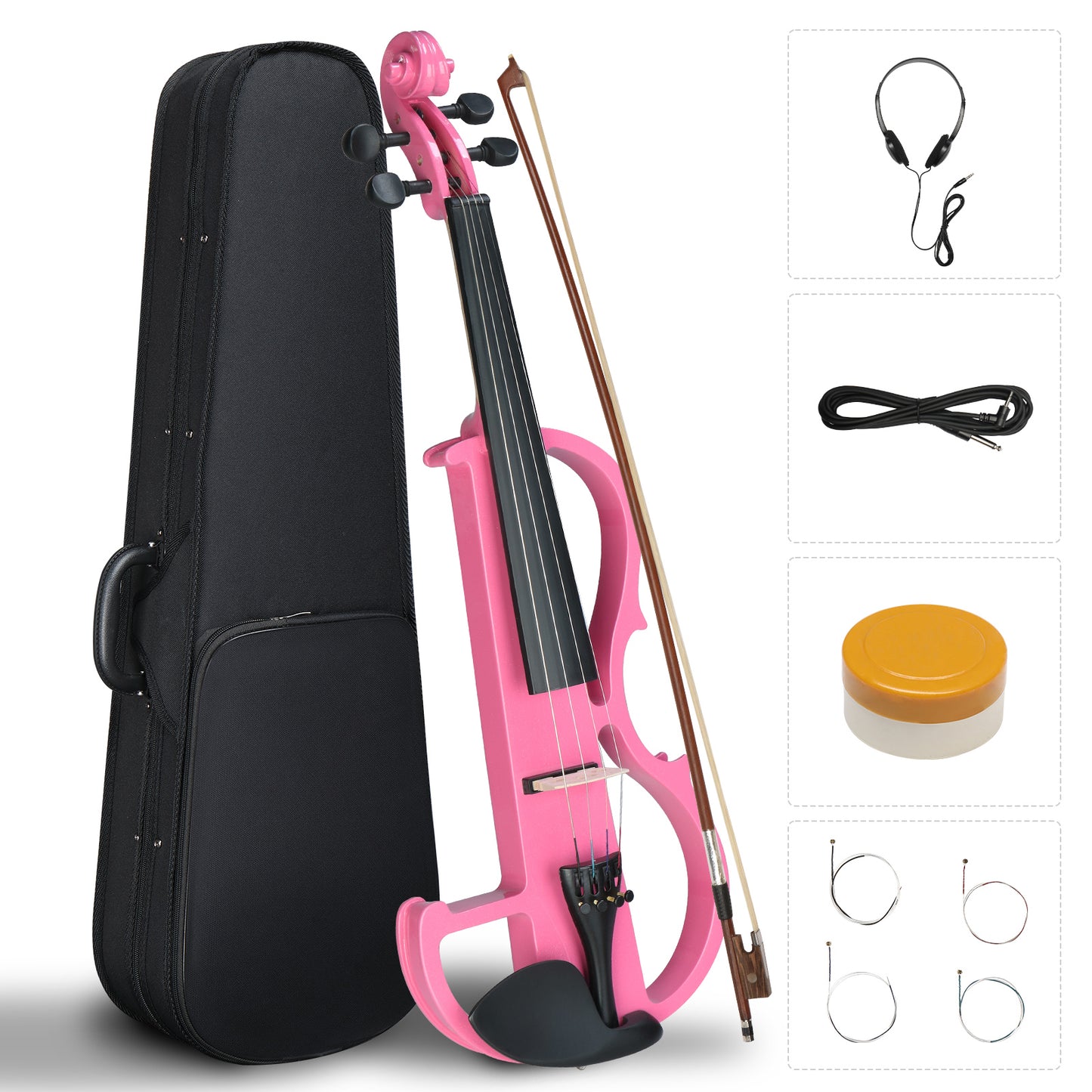Electric Silent Violin with Case - 4/4 Size, Pink