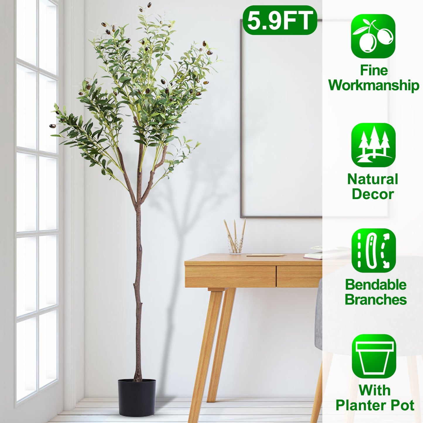 5.9FT Artificial Olive Tree - Lush Faux Potted Plant