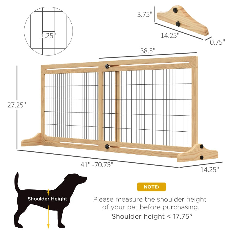 Adjustable Extra Wide Wooden Pet Gate for Dogs & Cats, Natural Finish