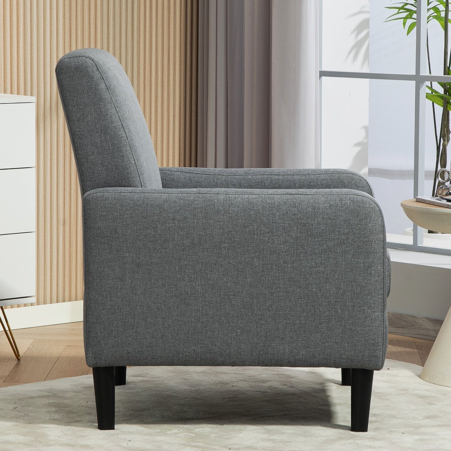 Faux Linen Upholstered Accent Chair, Modern Armchair With Solid Wood