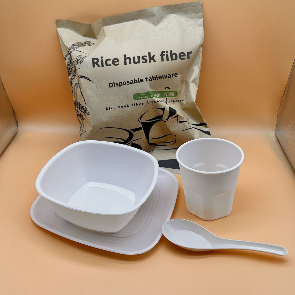 Disposable Dinnerware Set - Round Bowl Plate Cup Spoon White