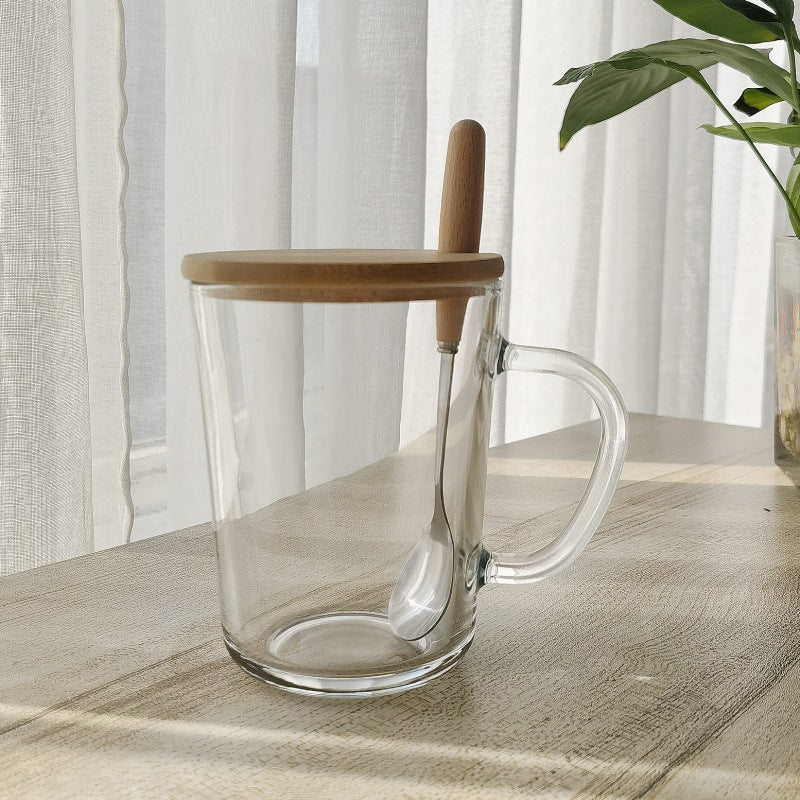 Minimalist Cartoon Glass Water Cup with Straw - Heat-Resistant, 400ML