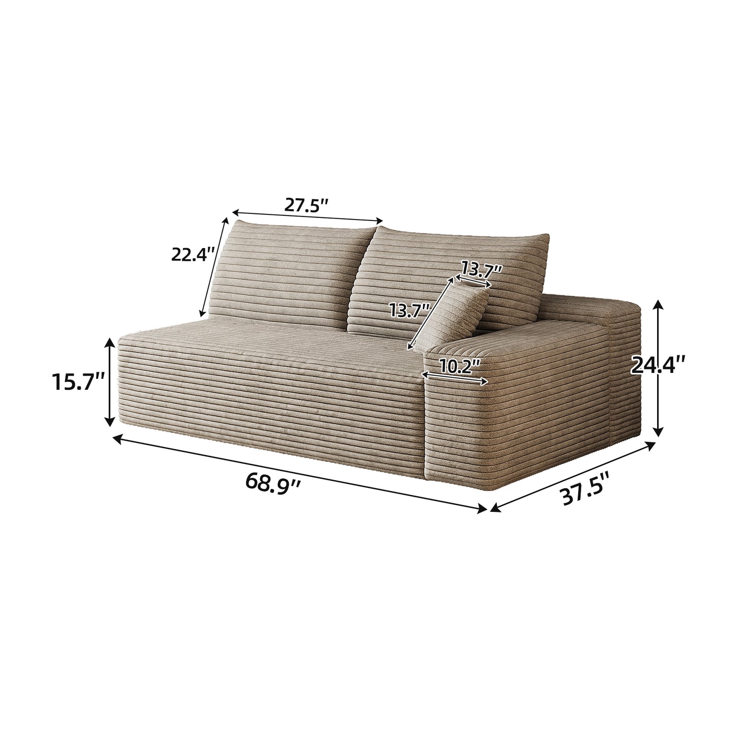 Camel Corduroy 3-Seater Sofa - Right Facing