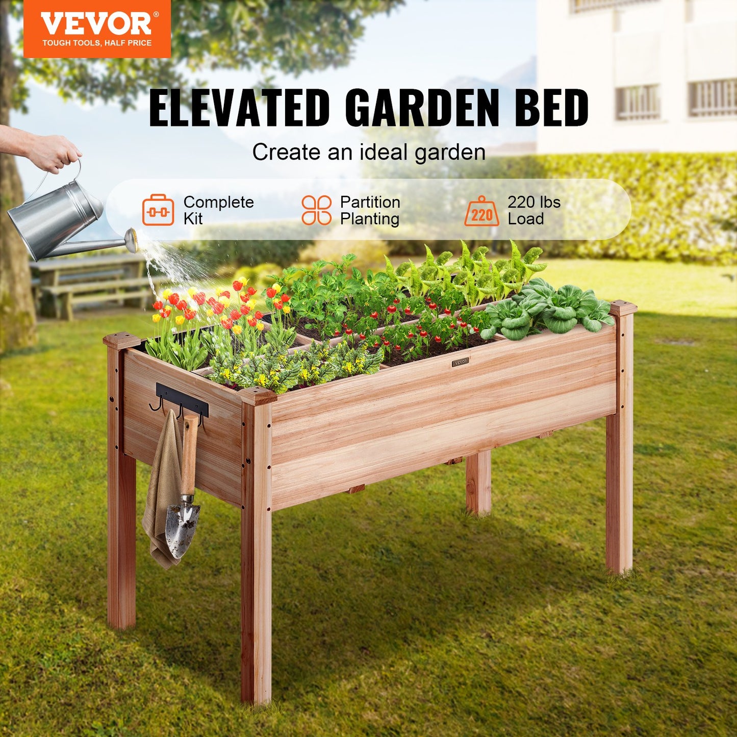 Wooden Raised Garden Bed Planter Box 47.2x22.8x30 Inches for Flowers Veggies Herbs - Natural