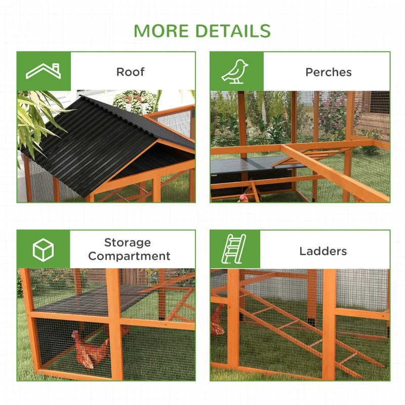 Wooden Chicken Coop Run for 6-10 Chickens with Storage & Perches
