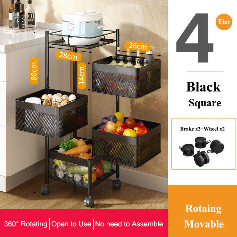 Vegetable Storage Basket Rack with Wheels - Multi-Layer Metal Kitchen Organizer
