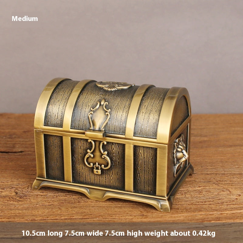 Retro Chinese Style Jewelry Box with Lock - Handcrafted Alloy Storage Chest