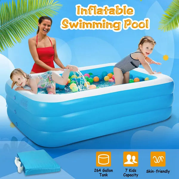 Inflatable Swimming Pool for Kids and Adults - 120x72x24in
