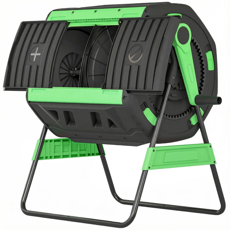 Outdoor Compost Bin 53 Gal Dual Chamber Tumbling Composter with Adjustable Vents - Green