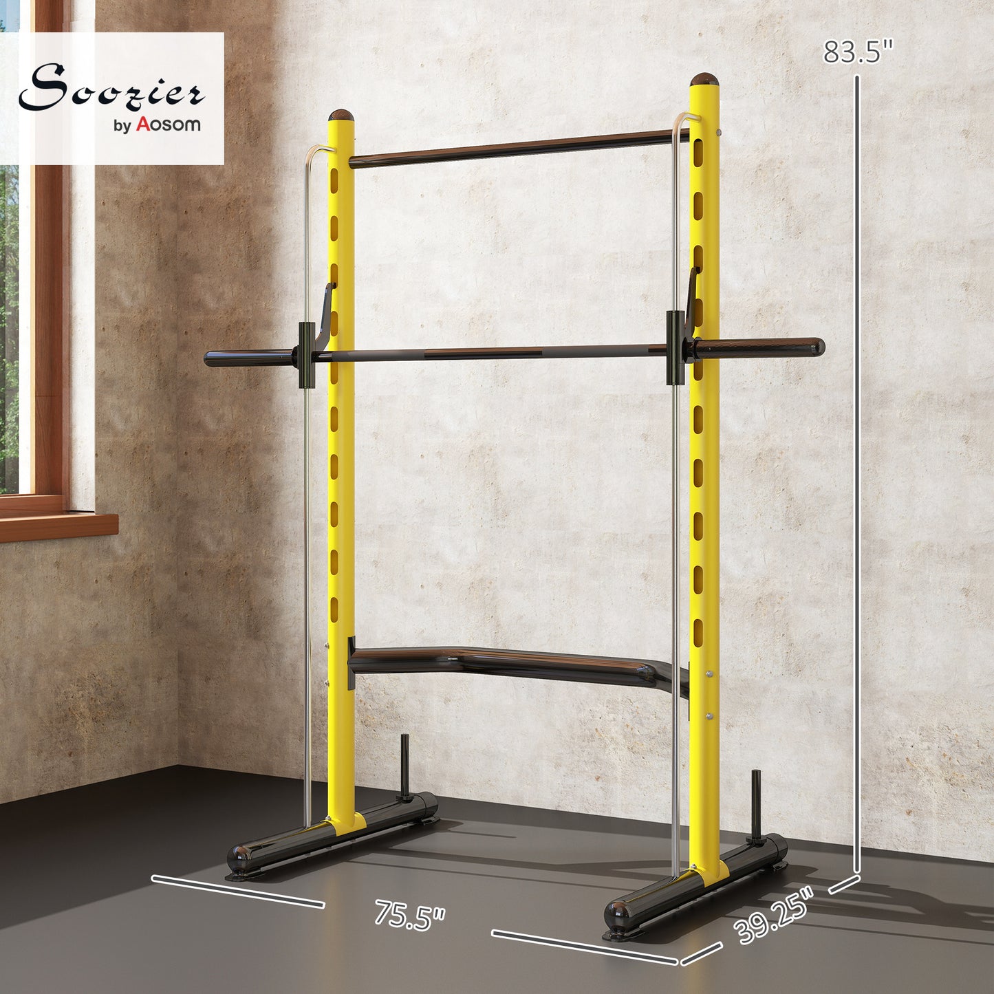 Adjustable Squat Rack with Pull-Up Bar & Bench Press - Yellow
