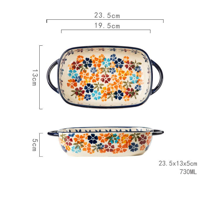 Ceramic Oven and Microwave Bowl with Handle - Porcelain Kitchen Servingware