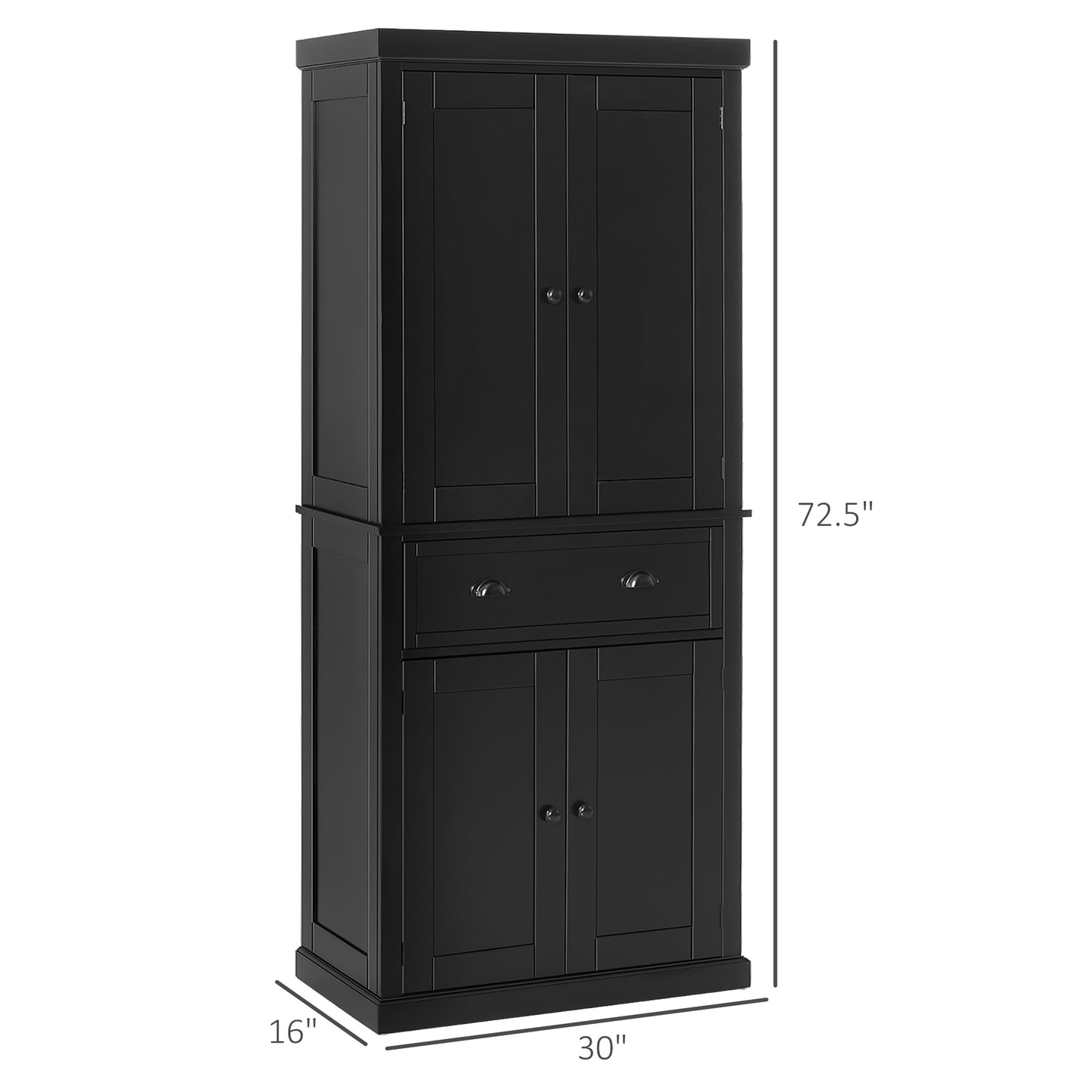 72.5" Freestanding Kitchen Cabinet with Doors & Shelves - Black