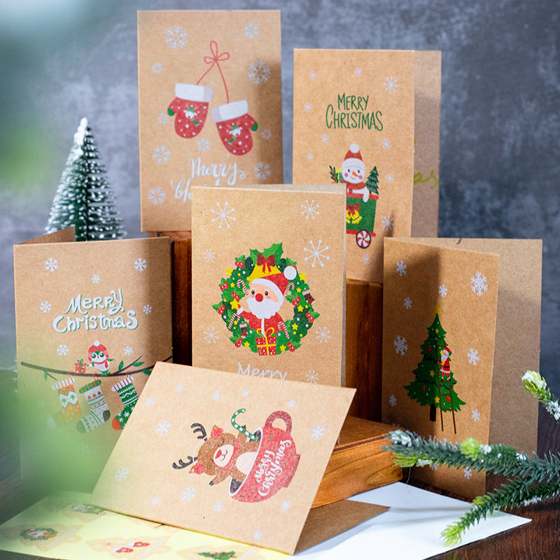 Christmas Kraft Paper Blessing Card Set with Envelopes and Stickers – Festive Holiday Messages
