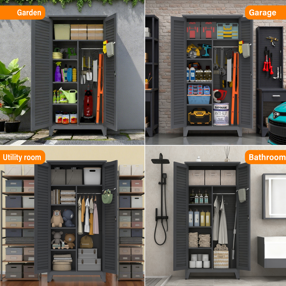 73'' Tall Metal Tool Storage Cabinet - Slate Steel Organizer