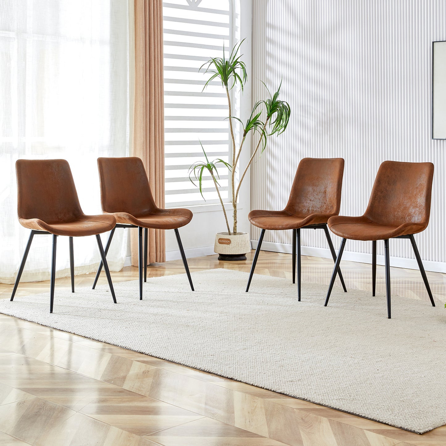 A Set Of 4 Modern Medieval Style Restaurant Brown Cushioned Chairs