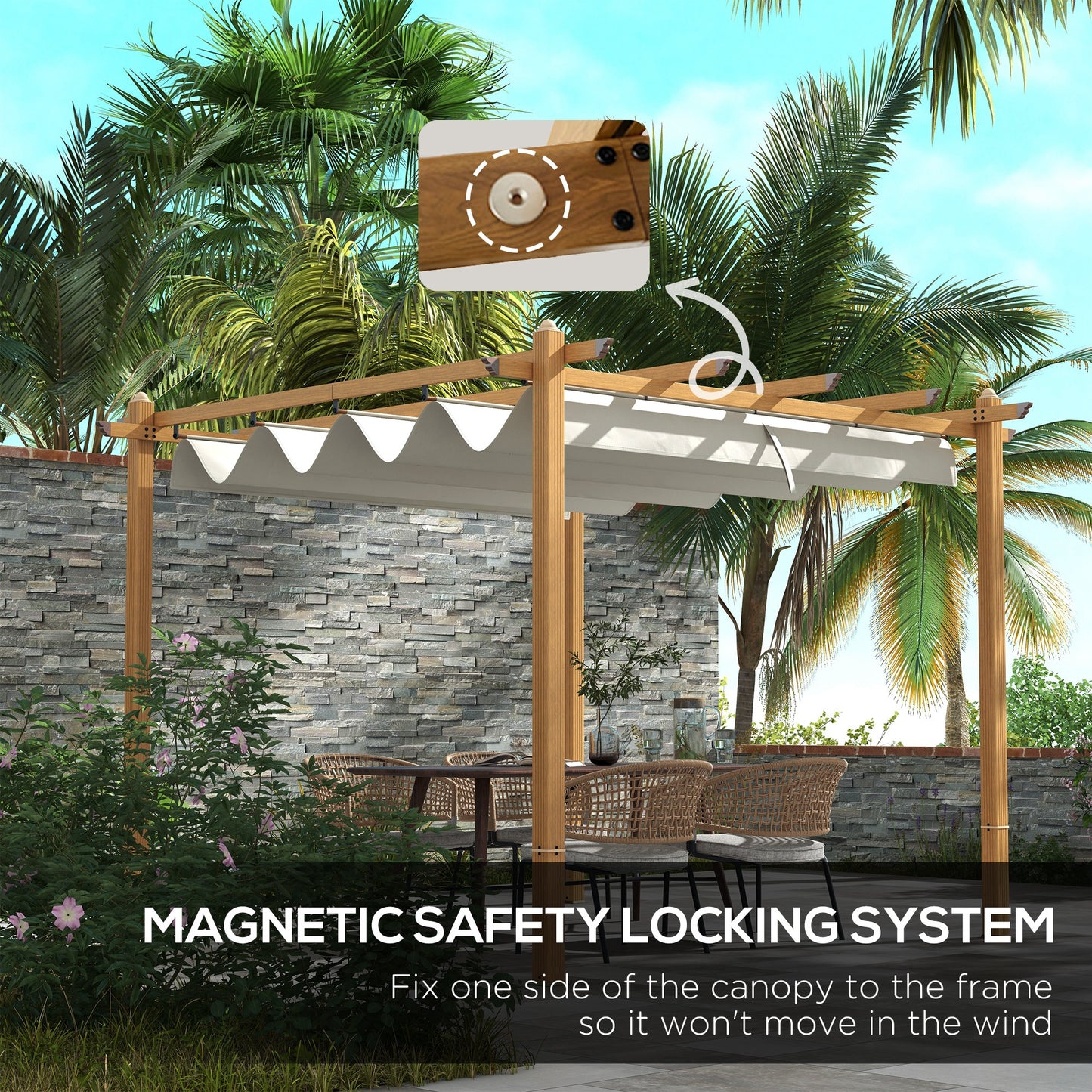 Retractable Aluminum Pergola Canopy for Patio - Cream