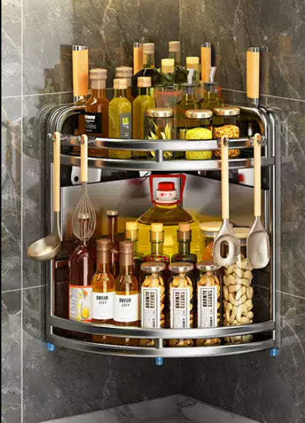 Stainless Steel Kitchen Seasoning Rack with Countertop Storage - Multiple Colors & Styles