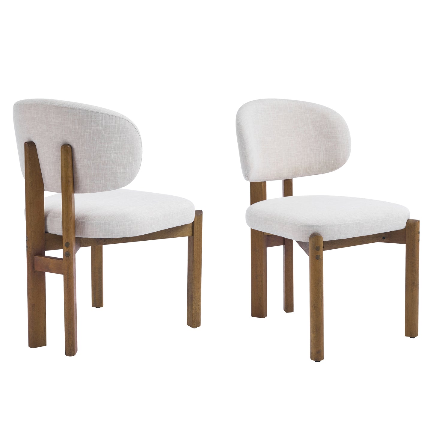 Beige Upholstered Mid-Century Dining Chairs - Set of 2