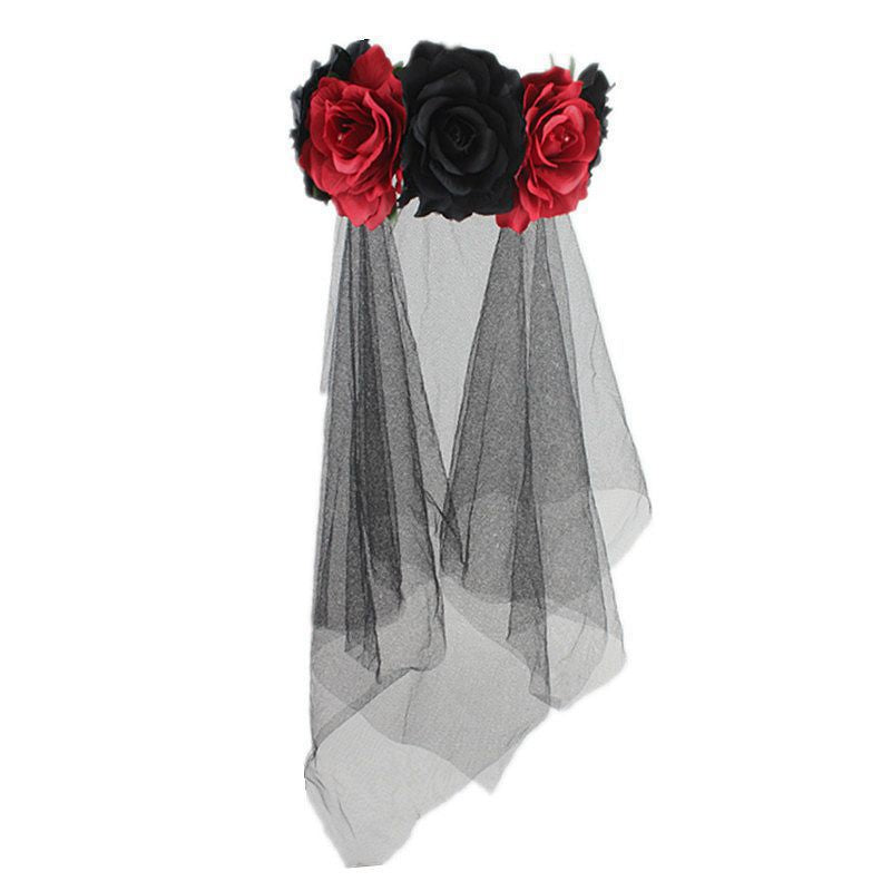 Halloween Witch Headband with Rose Flower & Veil
