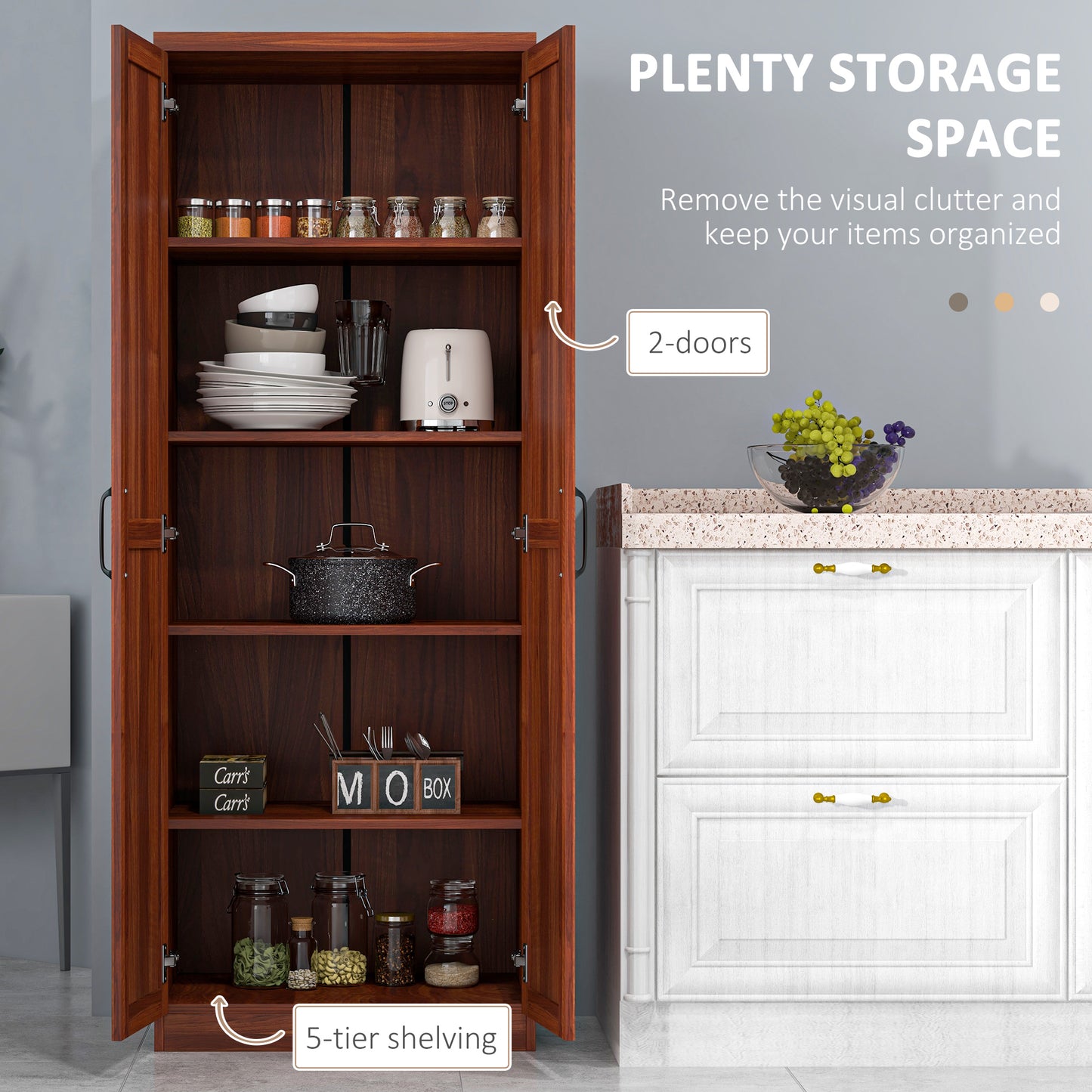 63" Tall Kitchen Pantry Storage Cabinet with Doors & Shelves - Tan