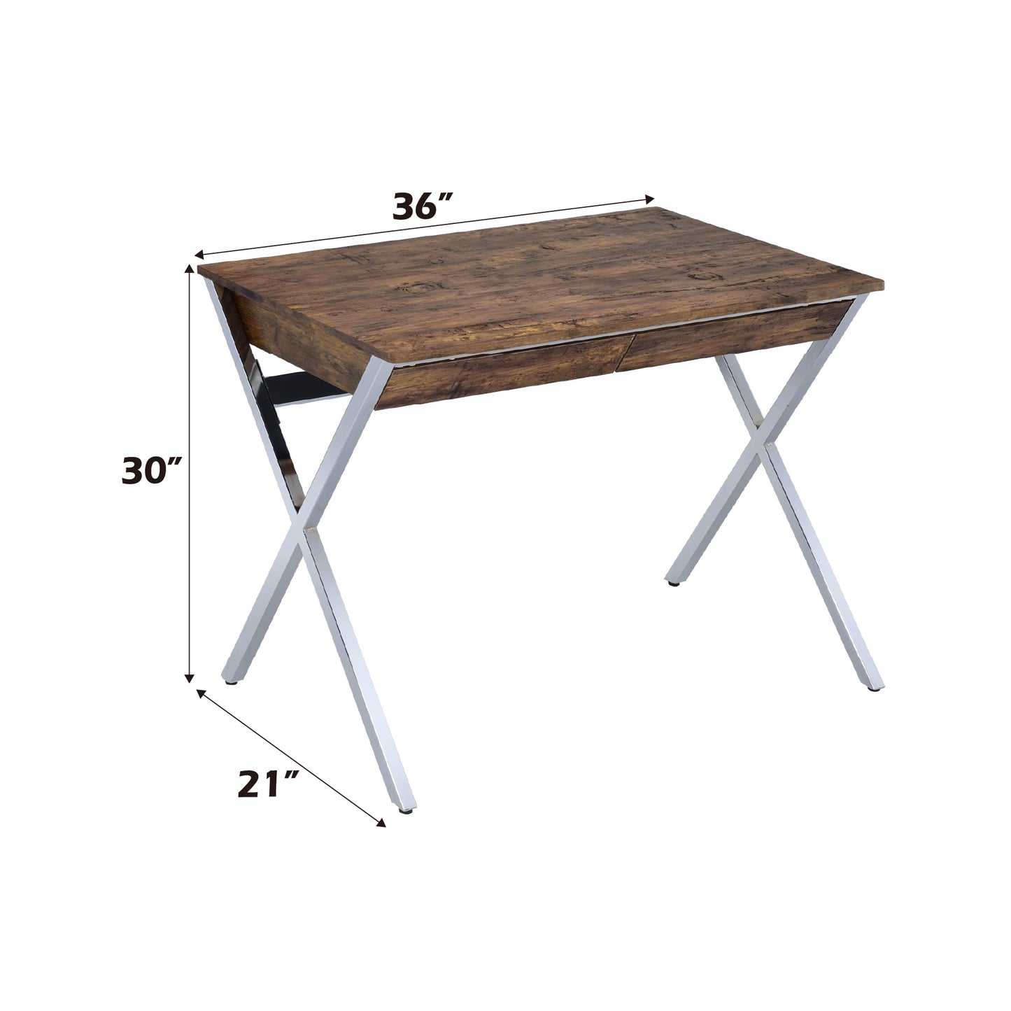 Weathered Oak Writing Desk with Chrome Legs - Sleek Modern Design