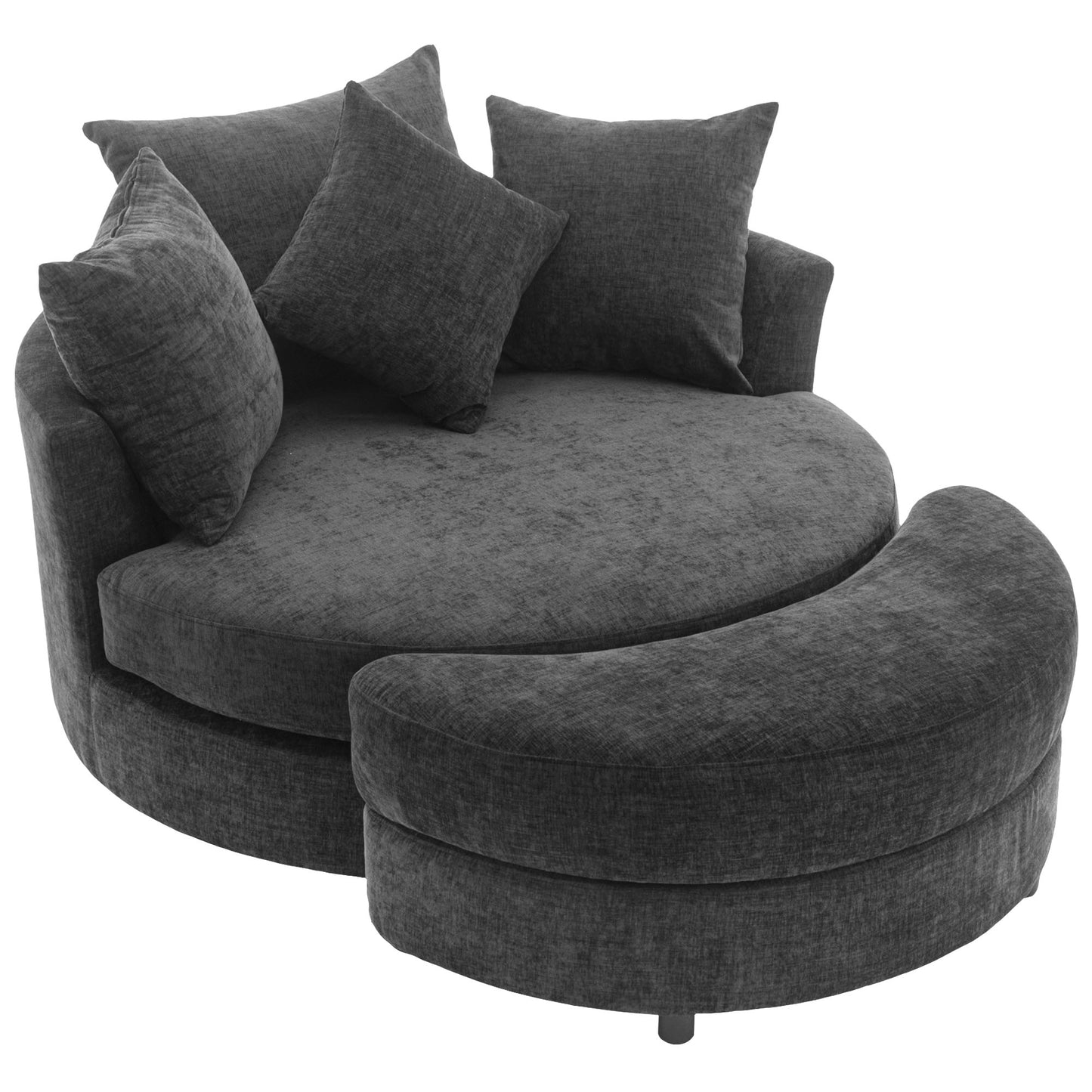 360° Swivel Accent Barrel Chair with Storage Ottoman & 4 Pillows - Gray