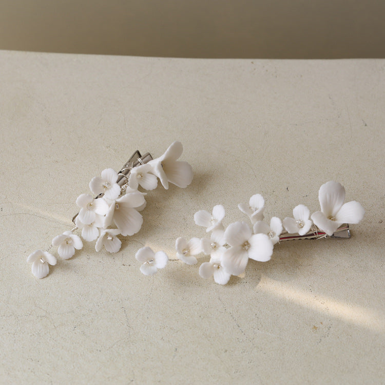 Ceramic Flower Hairpin - Small Delicate Silver Hair Accessory for Women
