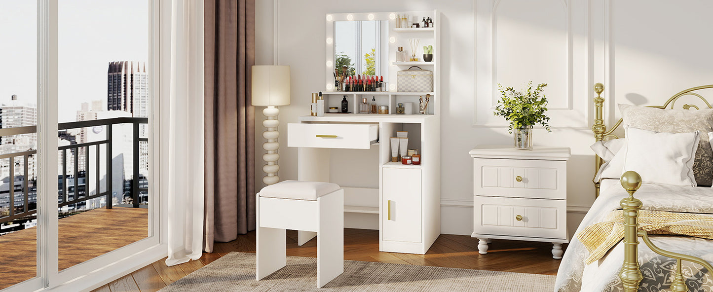 Vanity Desk With Mirror Makeup 10 Dimmable Bulbs Drawers Cabinet