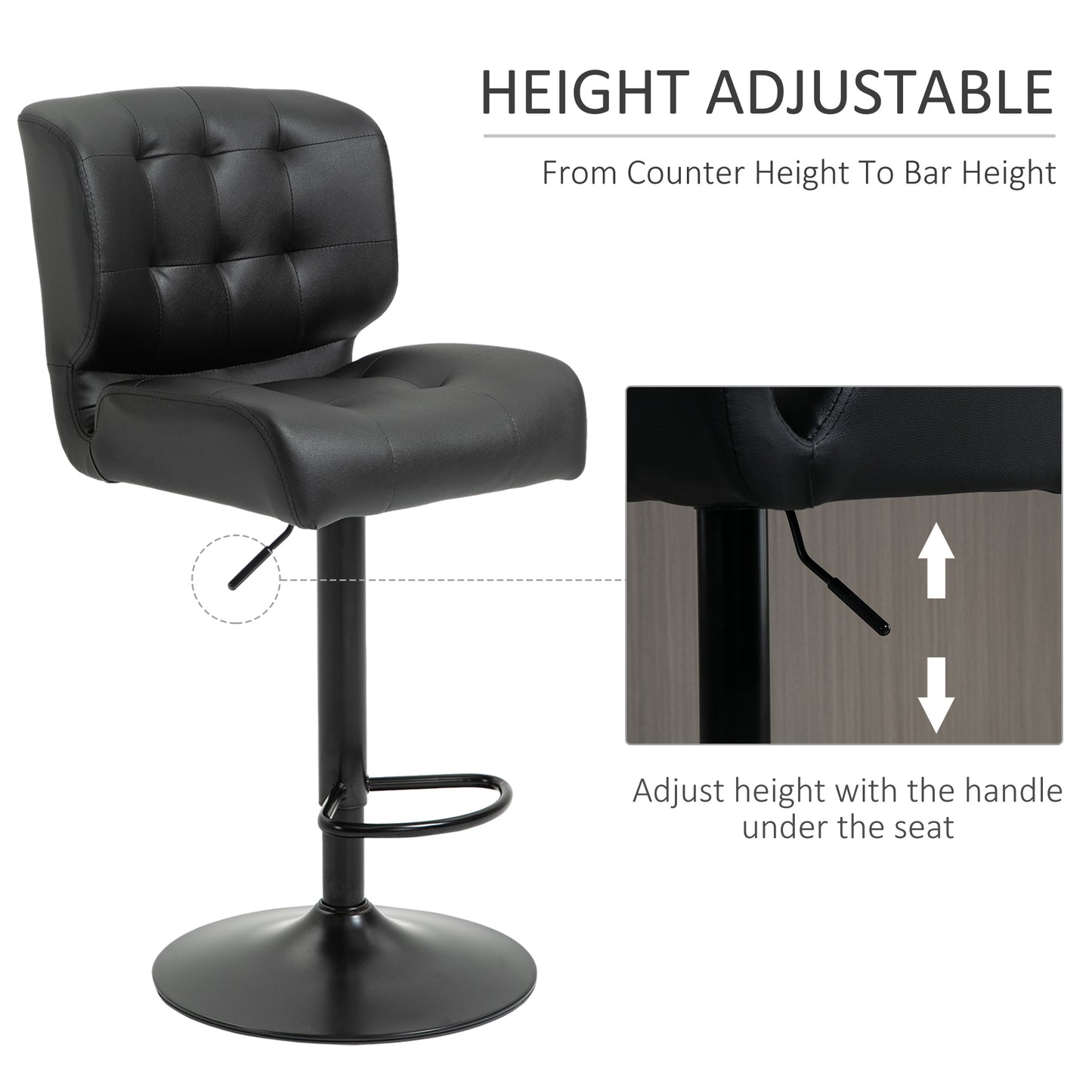 Adjustable Bar Height Stools Set of 2 with Padded Cushion - Black