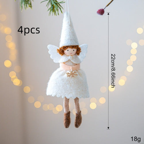 Christmas Girl Angel Felt Pendant Decor - White & Pink Holiday Ornaments