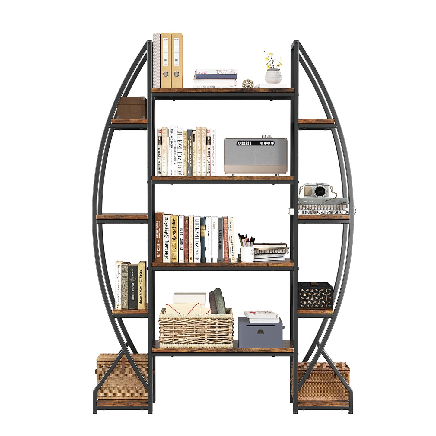 Industrial Oval Bookshelf - Vintage Metal & Wood Bookcase
