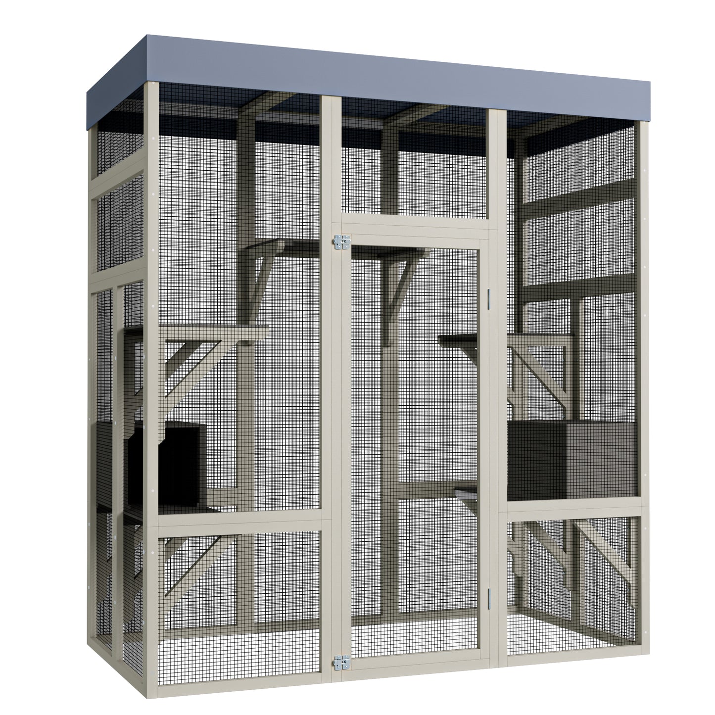 Large Wooden Cat Enclosure with Waterproof Cover, Napping Houses & Platforms - 62.6 Inches