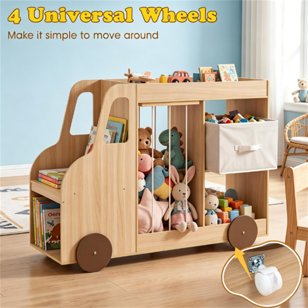 4-in-1 Kids Toy Storage Organizer With Rolling Wheels, Car Shape