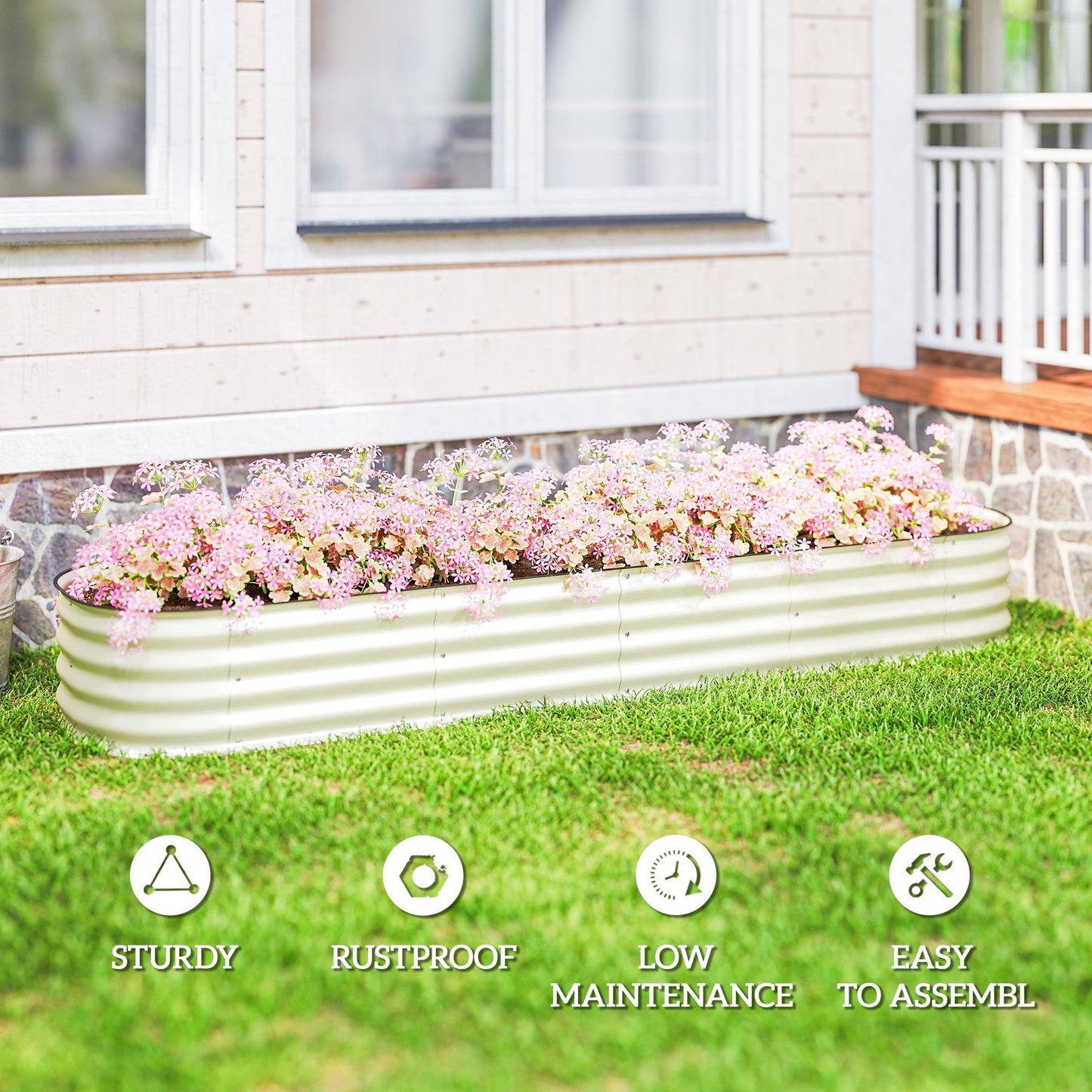 Galvanized Raised Garden Bed Kit Cream 7.9 x 2 x 1 ft Metal Planter Box with Edging