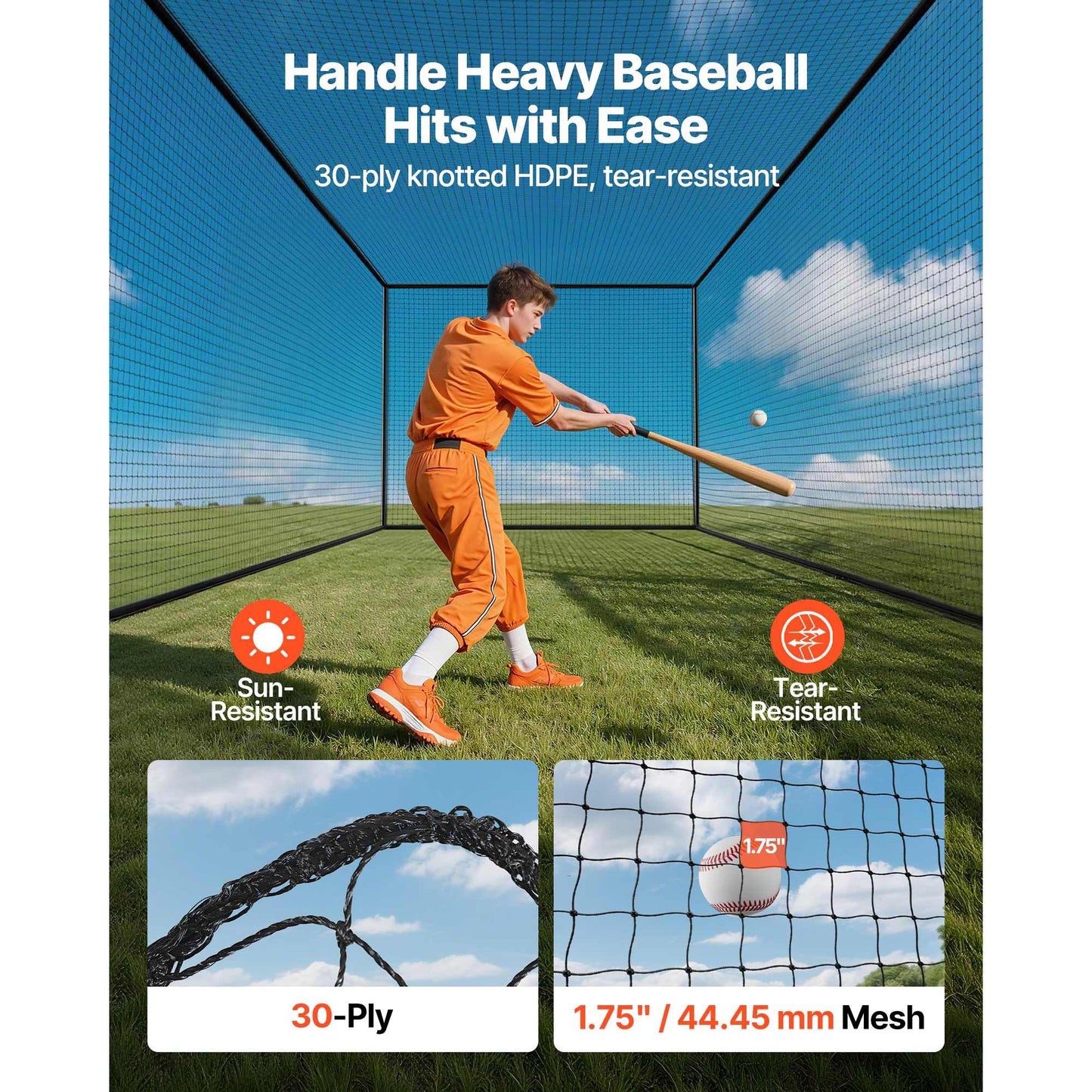 Portable Baseball Batting Cage 41.7x12.8x10.1 FT Freestanding Hitting Net for Indoor Outdoor