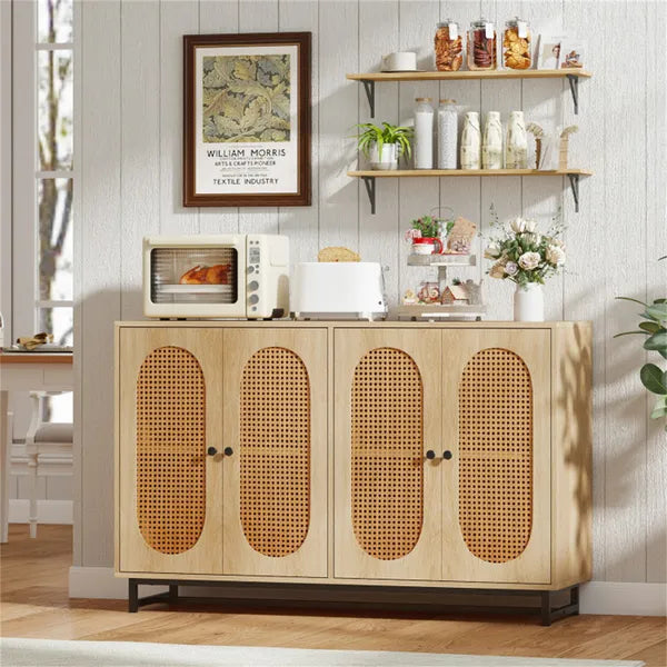 Natural PE Rattan Large Buffet Sideboard (50"), 4-Door Design With