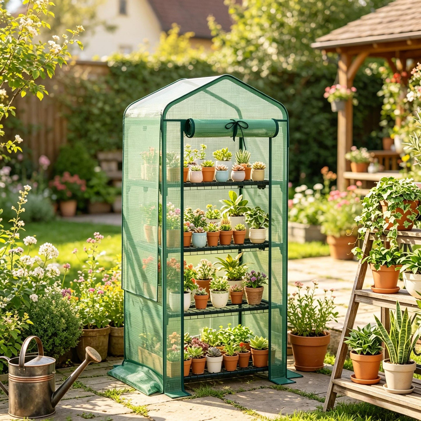 Portable Mini Greenhouse for Garden - Green & Dark Green