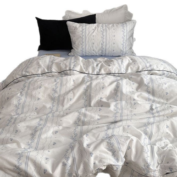 Embedded Rope Style Cotton Duvet Cover - Botanical Floral Pattern, Multiple Sizes